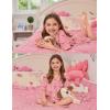 image:imageSWOMOG Kids Pajamas Sets 3PCS Short Sleeve Long Pants with Shorts Girls Boys Button Down PJS Cute Loungewear for 4T15YearsPink Bowknot