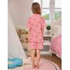 image:imageSWOMOG Kids Pajamas Sets 3PCS Short Sleeve Long Pants with Shorts Girls Boys Button Down PJS Cute Loungewear for 4T15YearsPink Bowknot