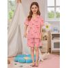 image:imageSWOMOG Kids Pajamas Sets 3PCS Short Sleeve Long Pants with Shorts Girls Boys Button Down PJS Cute Loungewear for 4T15YearsPink Bowknot