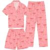 image:imageSWOMOG Kids Pajamas Sets 3PCS Short Sleeve Long Pants with Shorts Girls Boys Button Down PJS Cute Loungewear for 4T15YearsPink Bowknot