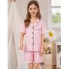 image:imageSWOMOG Kids Pajamas Sets 3PCS Short Sleeve Long Pants with Shorts Girls Boys Button Down PJS Cute Loungewear for 4T15YearsPink Leopard