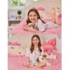 image:imageSWOMOG Kids Pajamas Sets 3PCS Short Sleeve Long Pants with Shorts Girls Boys Button Down PJS Cute Loungewear for 4T15YearsPink Leopard