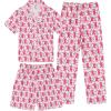 image:imageSWOMOG Kids Pajamas Sets 3PCS Short Sleeve Long Pants with Shorts Girls Boys Button Down PJS Cute Loungewear for 4T15YearsPink Monkey