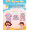 image:imageSWOMOG Kids Pajamas Sets 3PCS Short Sleeve Long Pants with Shorts Girls Boys Button Down PJS Cute Loungewear for 4T15YearsRainbow
