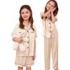 image:imageSWOMOG Kids Silk Pajamas 3 Piece Girls Boys Satin Pajamas Set ButtonDown PJs Set Soft Loungewear Short Sleeve SleepwearChampagne