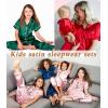 image:imageSWOMOG Kids Silk Pajamas 3 Piece Girls Boys Satin Pajamas Set ButtonDown PJs Set Soft Loungewear Short Sleeve SleepwearDeep Green
