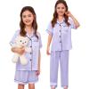 image:imageSWOMOG Kids Silk Pajamas 3 Piece Girls Boys Satin Pajamas Set ButtonDown PJs Set Soft Loungewear Short Sleeve SleepwearLavender