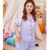 image:imageSWOMOG Kids Silk Pajamas 3 Piece Girls Boys Satin Pajamas Set ButtonDown PJs Set Soft Loungewear Short Sleeve SleepwearLavender