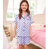 image:imageSWOMOG Kids Silk Pajamas 3 Piece Girls Boys Satin Pajamas Set ButtonDown PJs Set Soft Loungewear Short Sleeve SleepwearLavender Dots