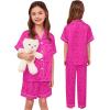 image:imageSWOMOG Kids Silk Pajamas 3 Piece Girls Boys Satin Pajamas Set ButtonDown PJs Set Soft Loungewear Short Sleeve SleepwearLeopard Pink