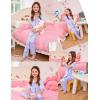 image:imageSWOMOG Kids Silk Pajamas 3 Piece Girls Boys Satin Pajamas Set ButtonDown PJs Set Soft Loungewear Short Sleeve SleepwearLight Lavender