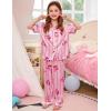 image:imageSWOMOG Kids Silk Pajamas 3 Piece Girls Boys Satin Pajamas Set ButtonDown PJs Set Soft Loungewear Short Sleeve SleepwearLight Pink Stripes