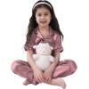 image:imageSWOMOG Kids Silk Pajamas 3 Piece Girls Boys Satin Pajamas Set ButtonDown PJs Set Soft Loungewear Short Sleeve SleepwearMisty Rose