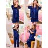 image:imageSWOMOG Kids Silk Pajamas 3 Piece Girls Boys Satin Pajamas Set ButtonDown PJs Set Soft Loungewear Short Sleeve SleepwearNavy Blue