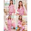 image:imageSWOMOG Kids Silk Pajamas 3 Piece Girls Boys Satin Pajamas Set ButtonDown PJs Set Soft Loungewear Short Sleeve SleepwearPink Bow