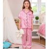 image:imageSWOMOG Kids Silk Pajamas 3 Piece Girls Boys Satin Pajamas Set ButtonDown PJs Set Soft Loungewear Short Sleeve SleepwearPink Leopard