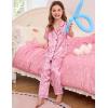 image:imageSWOMOG Kids Silk Pajamas 3 Piece Girls Boys Satin Pajamas Set ButtonDown PJs Set Soft Loungewear Short Sleeve SleepwearPink Print Leopard