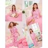 image:imageSWOMOG Kids Silk Pajamas 3 Piece Girls Boys Satin Pajamas Set ButtonDown PJs Set Soft Loungewear Short Sleeve SleepwearPink Print Leopard