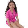image:imageSWOMOG Kids Silk Pajamas 3 Piece Girls Boys Satin Pajamas Set ButtonDown PJs Set Soft Loungewear Short Sleeve SleepwearPink Rose