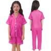 image:imageSWOMOG Kids Silk Pajamas 3 Piece Girls Boys Satin Pajamas Set ButtonDown PJs Set Soft Loungewear Short Sleeve SleepwearPink Rose