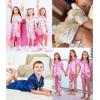 image:imageSWOMOG Kids Silk Pajamas 3 Piece Girls Boys Satin Pajamas Set ButtonDown PJs Set Soft Loungewear Short Sleeve SleepwearPink Rose
