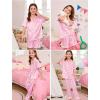 image:imageSWOMOG Kids Silk Pajamas 3 Piece Girls Boys Satin Pajamas Set ButtonDown PJs Set Soft Loungewear Short Sleeve SleepwearPink Striped
