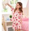 image:imageSWOMOG Kids Silk Pajamas 3 Piece Girls Boys Satin Pajamas Set ButtonDown PJs Set Soft Loungewear Short Sleeve SleepwearSakura Pink Strawberry