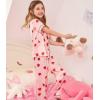 image:imageSWOMOG Kids Silk Pajamas 3 Piece Girls Boys Satin Pajamas Set ButtonDown PJs Set Soft Loungewear Short Sleeve SleepwearSakura Pink Strawberry