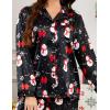 image:imageSWOMOG Long Sleeve Pajamas Set Silk Satin Sleepwear Button Down Pjs Loungewear with PocketChristmas Black