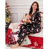 image:imageSWOMOG Long Sleeve Pajamas Set Silk Satin Sleepwear Button Down Pjs Loungewear with PocketChristmas Black