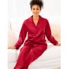 image:imageSWOMOG Long Sleeve Pajamas Set Silk Satin Sleepwear Button Down Pjs Loungewear with PocketChristmas Red