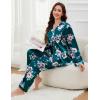 image:imageSWOMOG Long Sleeve Pajamas Set Silk Satin Sleepwear Button Down Pjs Loungewear with PocketGreen Floral