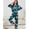 image:imageSWOMOG Long Sleeve Pajamas Set Silk Satin Sleepwear Button Down Pjs Loungewear with PocketGreen Floral