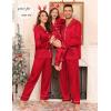 image:imageSWOMOG Matching Family Pajamas Set Women amp Men amp Kids Silk Satin Pjs 2 Pcs Long Sleeve Button Down Sleepwear with 2 PocketsAred