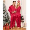 image:imageSWOMOG Matching Family Pajamas Set Women amp Men amp Kids Silk Satin Pjs 2 Pcs Long Sleeve Button Down Sleepwear with 2 PocketsAred