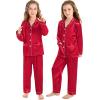image:imageSWOMOG Matching Family Pajamas Set Women amp Men amp Kids Silk Satin Pjs 2 Pcs Long Sleeve Button Down Sleepwear with 2 PocketsAred