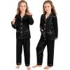 image:imageSWOMOG Matching Family Pajamas Set Women amp Men amp Kids Silk Satin Pjs 2 Pcs Long Sleeve Button Down Sleepwear with 2 PocketsBlack