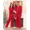 image:imageSWOMOG Matching Family Pajamas Set Women amp Men amp Kids Silk Satin Pjs 2 Pcs Long Sleeve Button Down Sleepwear with 2 PocketsBright Red