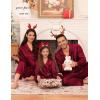 image:imageSWOMOG Matching Family Pajamas Set Women amp Men amp Kids Silk Satin Pjs 2 Pcs Long Sleeve Button Down Sleepwear with 2 PocketsWine Red