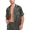image:imageSWOMOG Men Satin Silk Pajamas Sets Short Sleeve Sleepwear ButtonDown PJs Sets TwoPieces Loungewear with PocketsBlack Stripe Gold