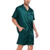 image:imageSWOMOG Men Satin Silk Pajamas Sets Short Sleeve Sleepwear ButtonDown PJs Sets TwoPieces Loungewear with PocketsDark Green