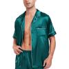 image:imageSWOMOG Men Satin Silk Pajamas Sets Short Sleeve Sleepwear ButtonDown PJs Sets TwoPieces Loungewear with PocketsGreen