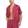 image:imageSWOMOG Men Satin Silk Pajamas Sets Short Sleeve Sleepwear ButtonDown PJs Sets TwoPieces Loungewear with PocketsRed Floral