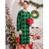 image:imageSWOMOG Mens Nightshirt Long Sleeve Nightgown Soft Loose Sleepwear Comfy Big amp Tall Henley Sleep Shirt for Sleeping SXXLGreen With Black Grid