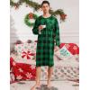image:imageSWOMOG Mens Nightshirt Long Sleeve Nightgown Soft Loose Sleepwear Comfy Big amp Tall Henley Sleep Shirt for Sleeping SXXLGreen With Black Grid