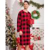 image:imageSWOMOG Mens Nightshirt Long Sleeve Nightgown Soft Loose Sleepwear Comfy Big amp Tall Henley Sleep Shirt for Sleeping SXXLRed With Black Grid