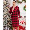 image:imageSWOMOG Mens Nightshirt Long Sleeve Nightgown Soft Loose Sleepwear Comfy Big amp Tall Henley Sleep Shirt for Sleeping SXXLRed With Black Grid