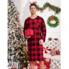 image:imageSWOMOG Mens Nightshirt Long Sleeve Nightgown Soft Loose Sleepwear Comfy Big amp Tall Henley Sleep Shirt for Sleeping SXXLRed With Black Grid