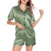 image:imageSWOMOG Satin Matching Pajamas Sets Couple Silk Button Down Nightwear Women amp Men Short Sleeve Sleepwear 2 Pieces Loungewear