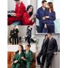 image:imageSWOMOG Satin Pjs for Women Casual Silk Pajama Set Classic Long Sleeve Sleepwear V Neck Loungewear with Pockets Nightwear Black